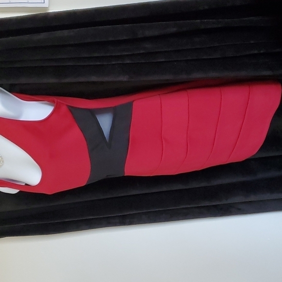 Charlotte Russe Red With Black Sheer Midi Dress. Women's Size L. - Picture 3 of 5